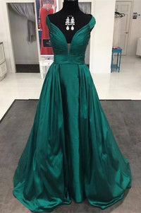 Dark Green Deep V Neck Long Prom Dress,Simple Evening Dress,Handmade