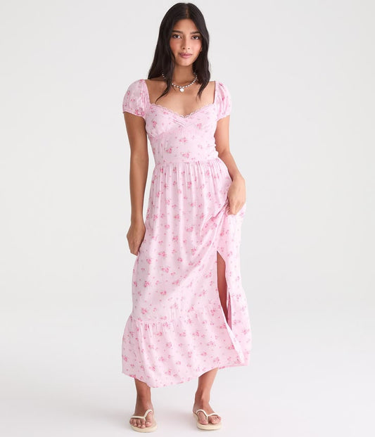 Aeropostale Womens' Floral V Neck Lace Midi Dress Pink Size XL Rayon