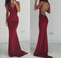 Burgundy Spaghettis Straps Backless Sheath Prom Dress