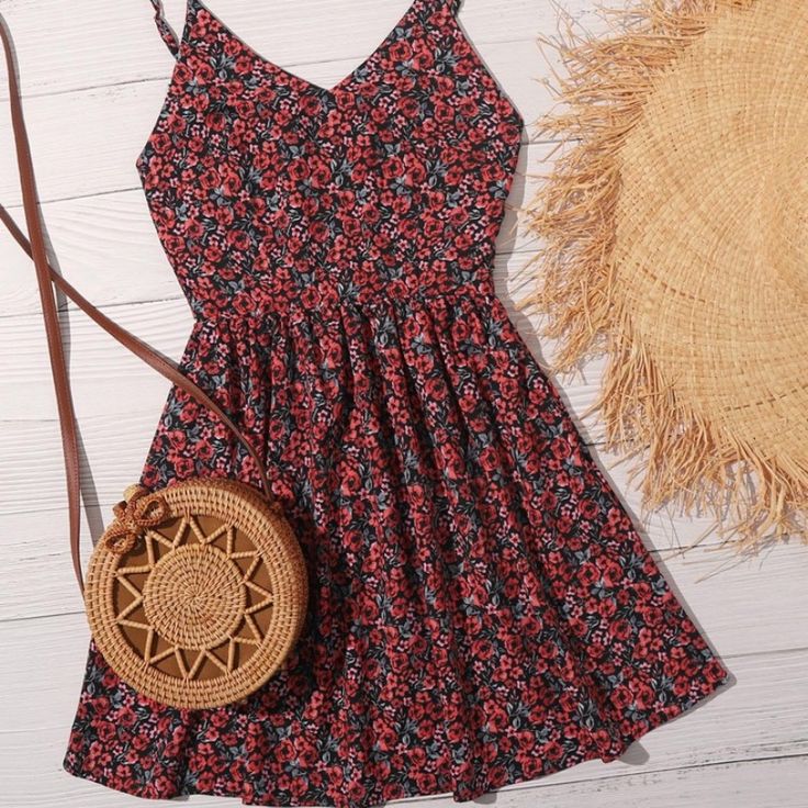 Floral Rose Dress in Black and Red