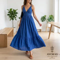 Blue Maxi Dress For Women Summer Boho Dress, Sleeveless V Neck