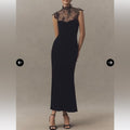 Lace Velvet Maxi Dress in Black