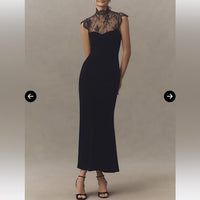 Lace Velvet Maxi Dress in Black