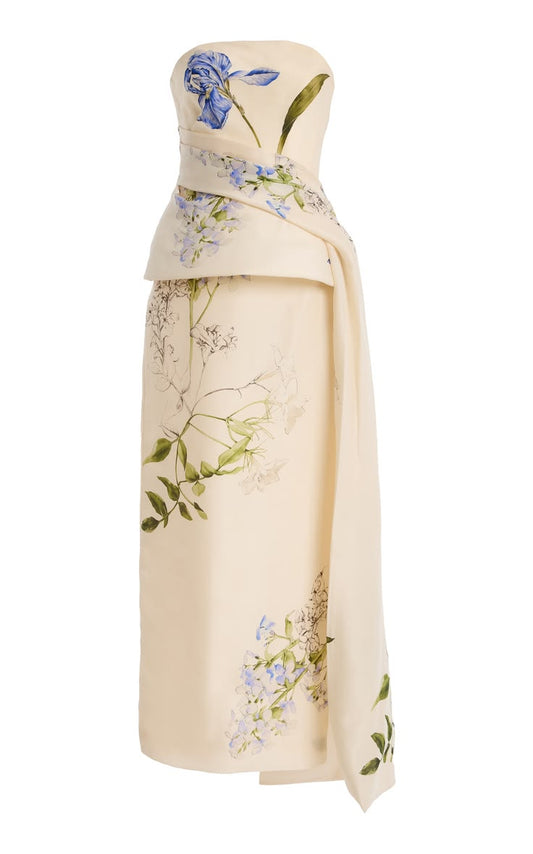 Strapless Draped Peplum Silk Gown By Monique Lhuillier