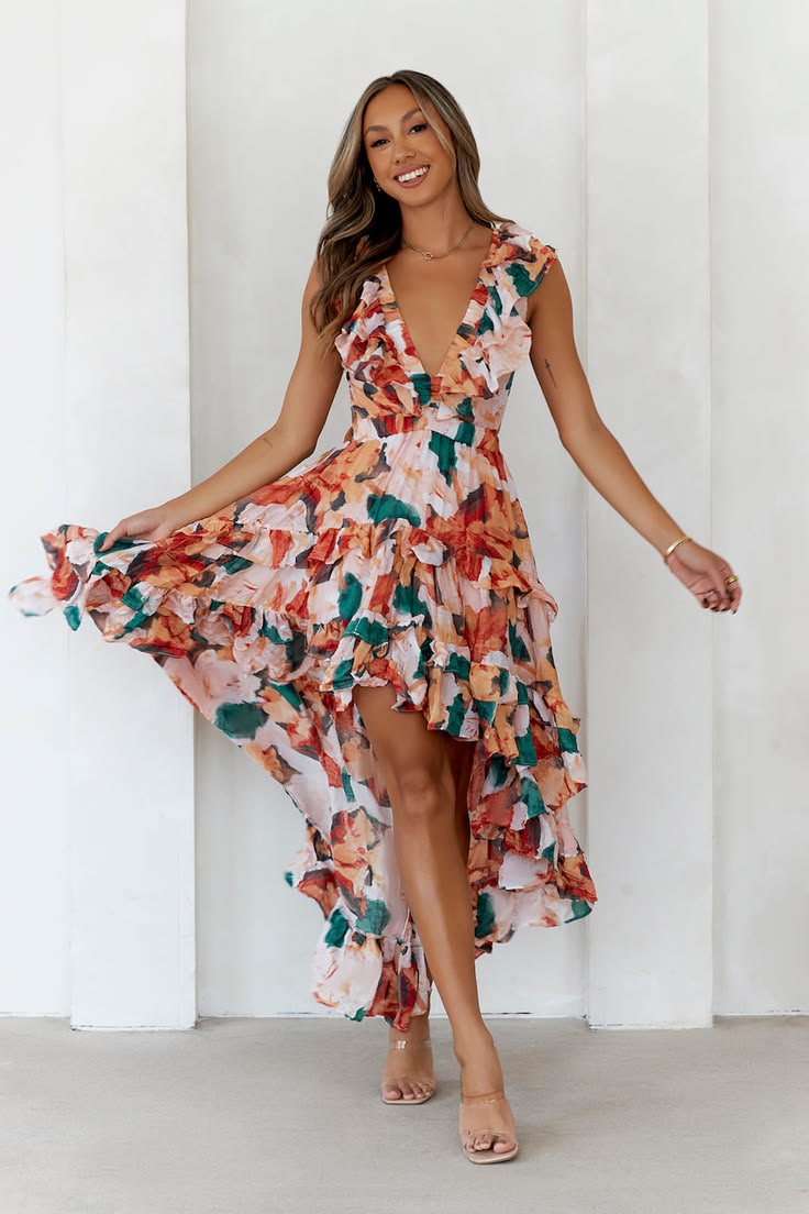 Seasonal Berries High Low Maxi Dress Red S Multi/Pattern