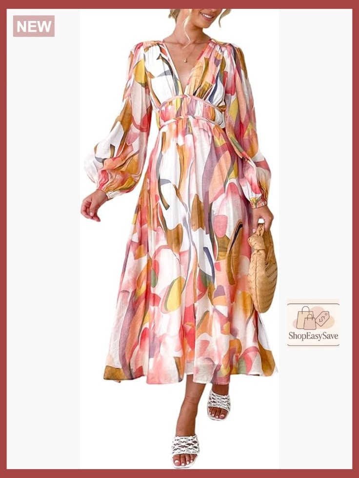 Floral Maxi Dress Long Sleeve V Neck A Line Formal Wedding Guest