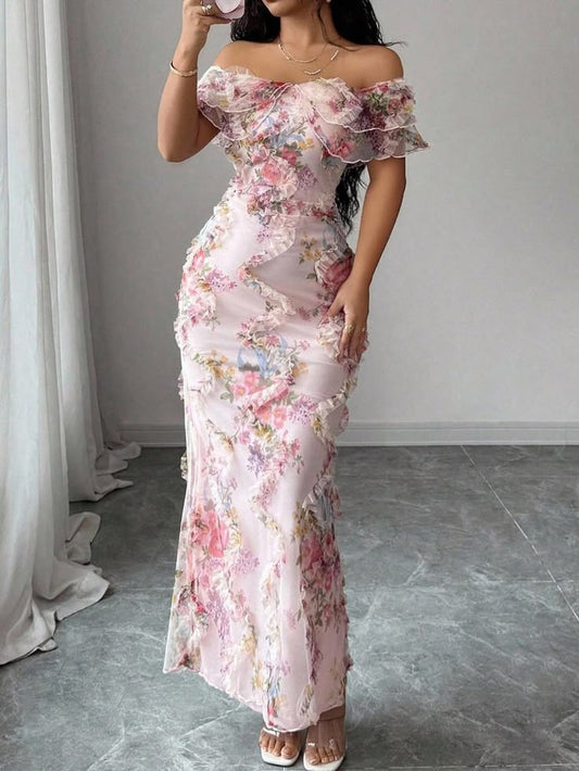 Multicolor Elegant Women's Dress Color: Pink Tan Size: Various