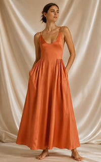 Mulberry Silk Maxi Dress, Burnt Orange, Open Back Gown, Wedding Guest