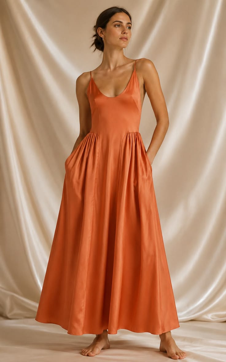 Mulberry Silk Maxi Dress, Burnt Orange, Open Back Gown, Wedding Guest