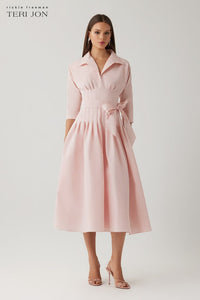 Taffeta Tea Length Shirt Dress (with Waist Seam Detail) Light Pink
