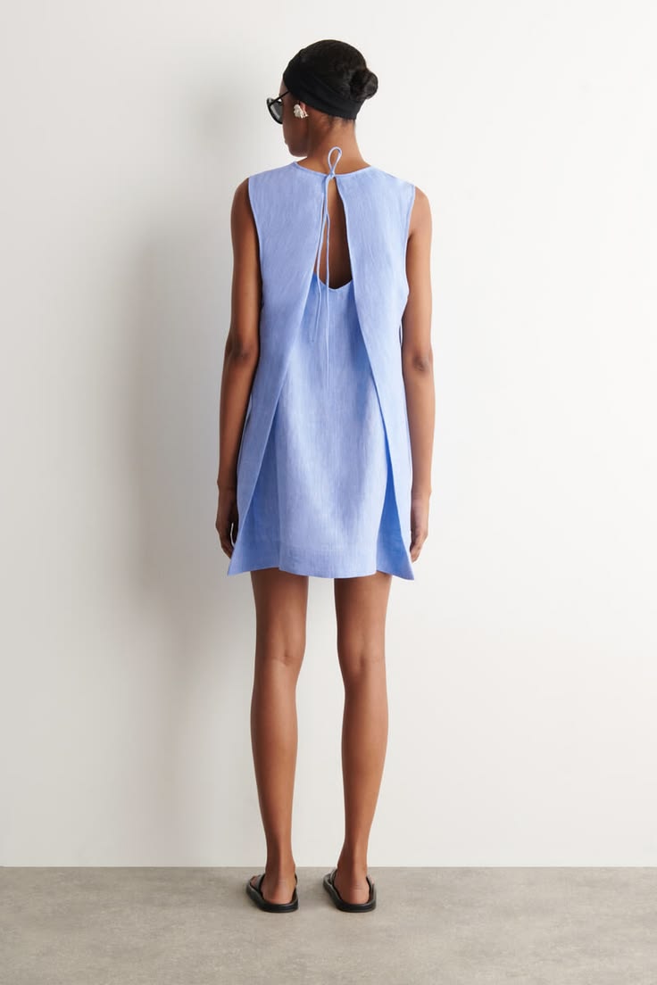 V-NECK OPEN-BACK LINEN MINI DRESS