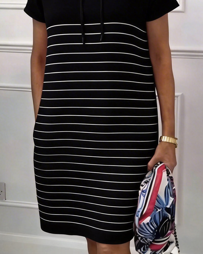 Xanthea - Striped Hooded Everyday Shift Dress