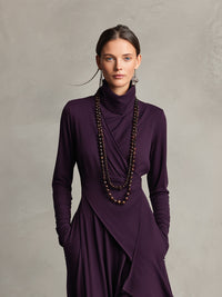 Natalia – Asymmetric Maxi Knit Dress with Turtleneck