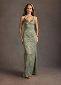 Azazie Leah Platinum Teal Gown