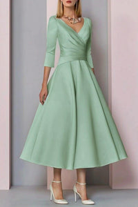 A Line Tea Length Satin Mother Dress Mint Green