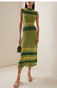Green Striped Knit Midi Dress by Escvdo - Pickle