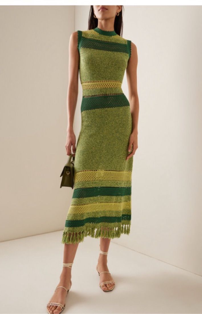 Green Striped Knit Midi Dress by Escvdo - Pickle