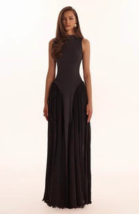 Milla Fitted Mock Neck Formal Maxi Dress In Black At , Size X Small