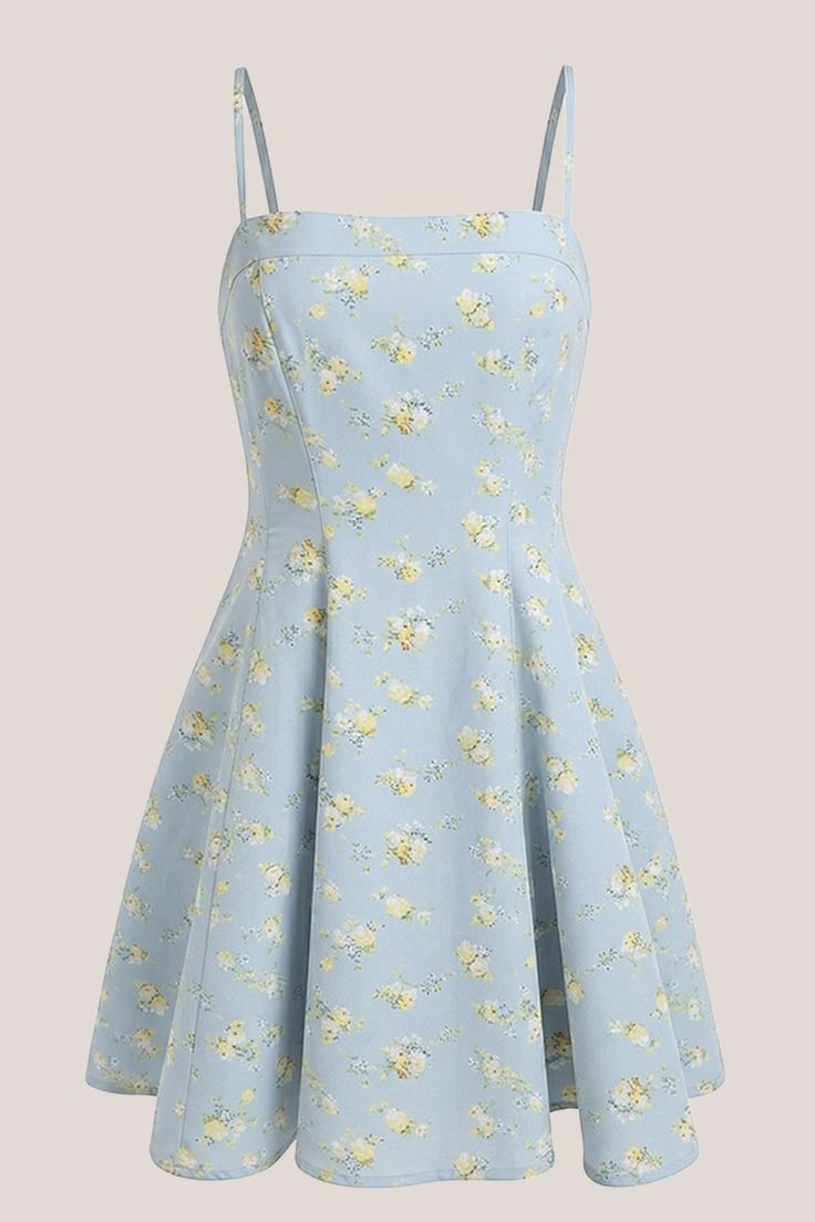 Warm A Line Rose Printed Cotton Mini Dress In Blue