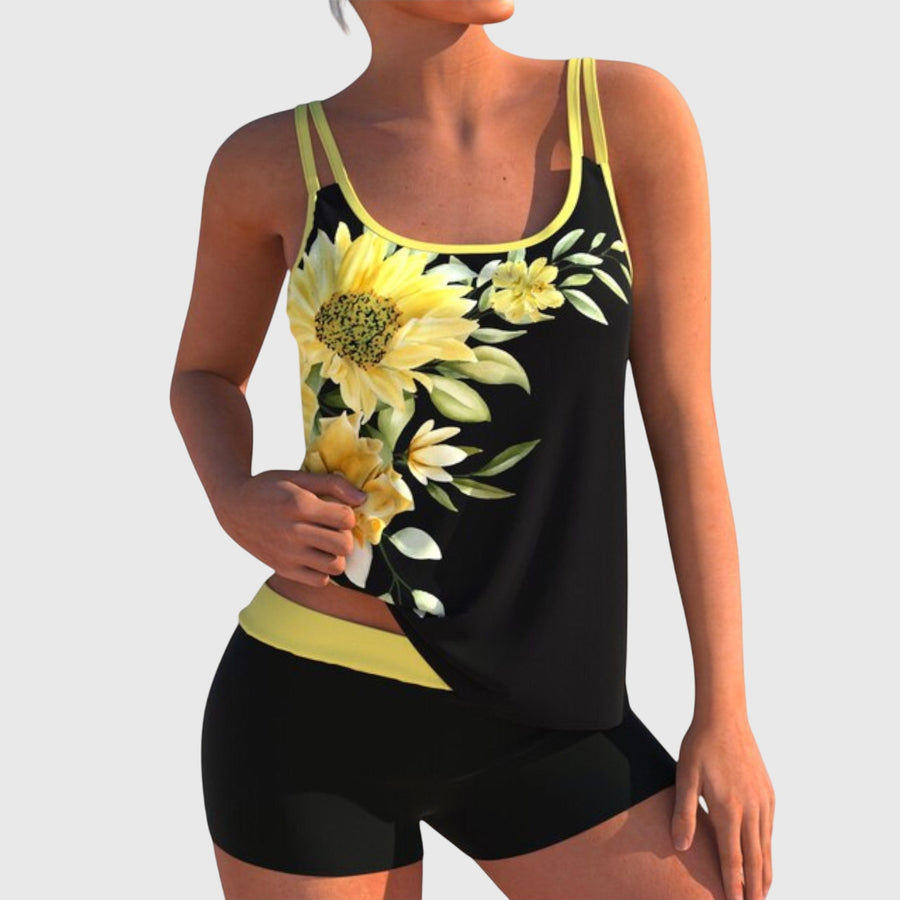 Victoria – Floral Tankini with Shorts & Tummy-Flattening Effect