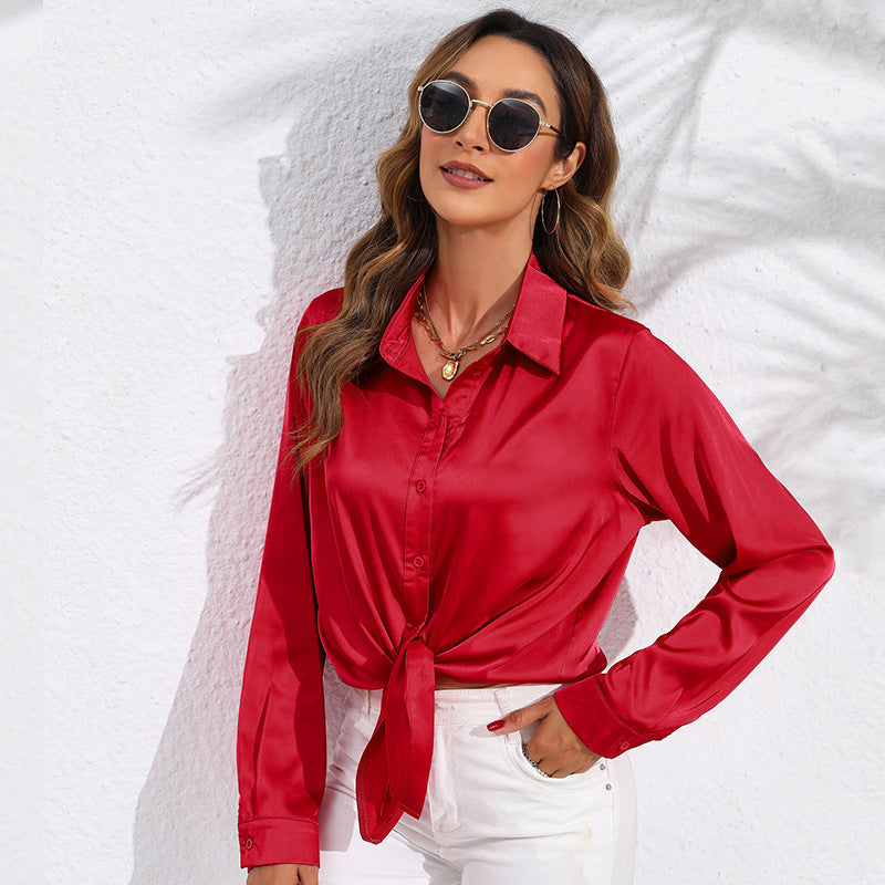 Lirena Satin Button-Up Blouse