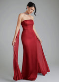 Azazie Sheath Strapless Floor-Length Stretch Satin Bridesmaid Dresses - Scarlet