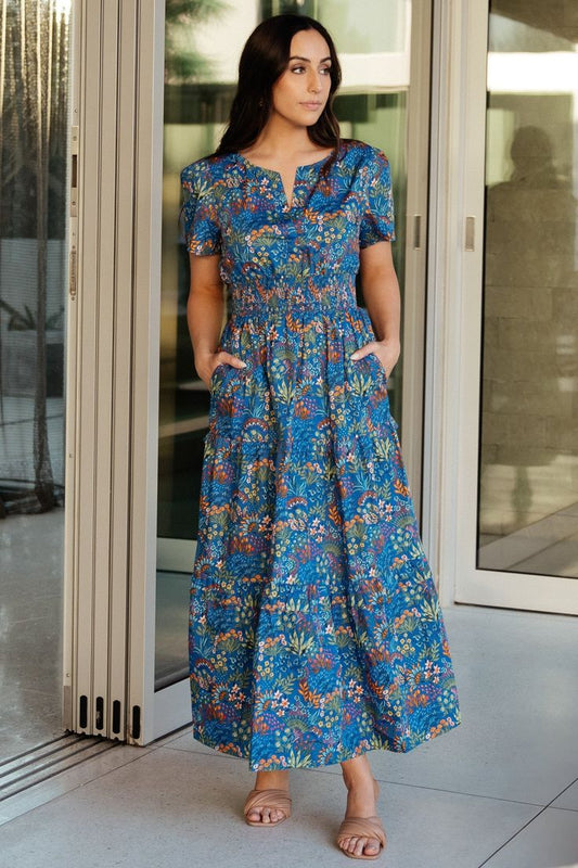 Palmer Tiered Maxi Dress Cobalt Multi Floral