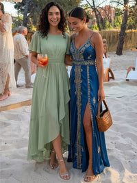 Ever Sage Ruched Chiffon Ruffle Sleeve Wedding Guest Dress