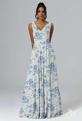 AW Petronilla Dress, Champagne Chiffon Floor Length V Neck Bridesmaid
