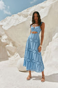 Blue Cotton Cutwork Flouncy Maxi Camilla Dress