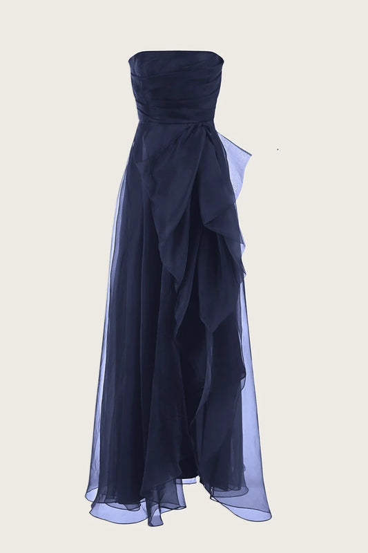 Navy Teresa Strapless Draped Gown