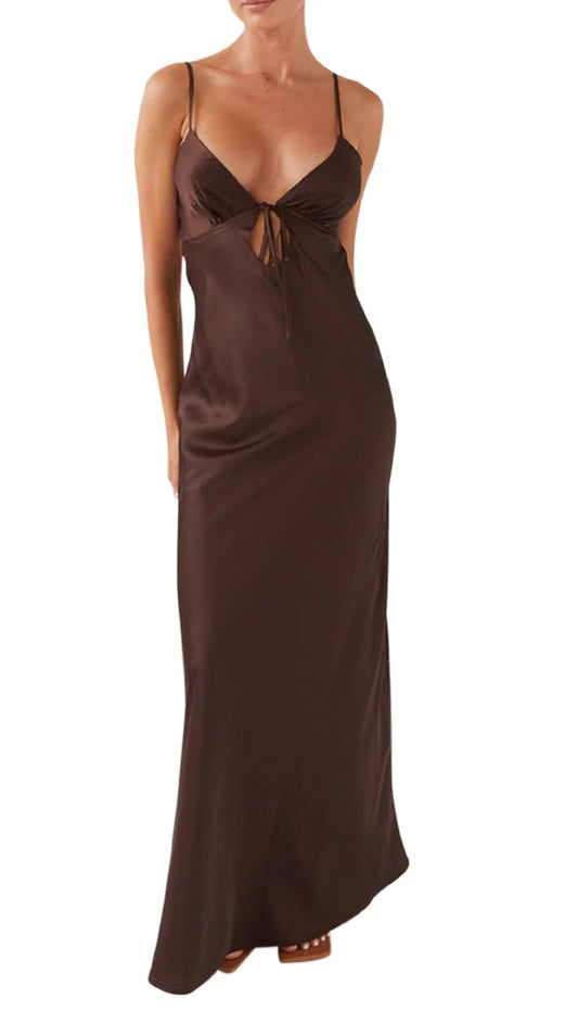 Uaurorao Women Tie Front Floral Maxi Dress Spaghetti Strap V Neck Cut