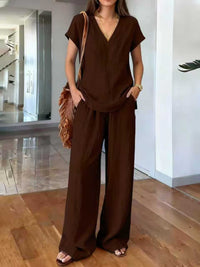 Klarisa Casual V-Neck Linen Two-Piece Set