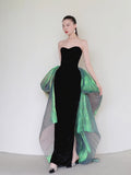 Sexy Mermaid Long Black Velvet Prom Dress With Sleeves Long Prom Gow