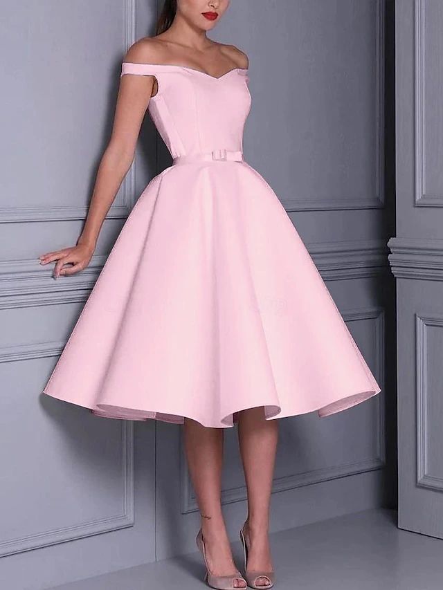 A Line Tea Length Little White Dress Cocktail Dress Wedding Dress
