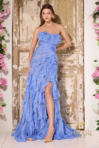 Couture 252E5537 Ruffle Long Formal Slit Prom Dress Black Nude