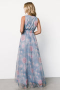 Kamila Tulle Maxi Dress Light Blue + Pink Floral 1Xl