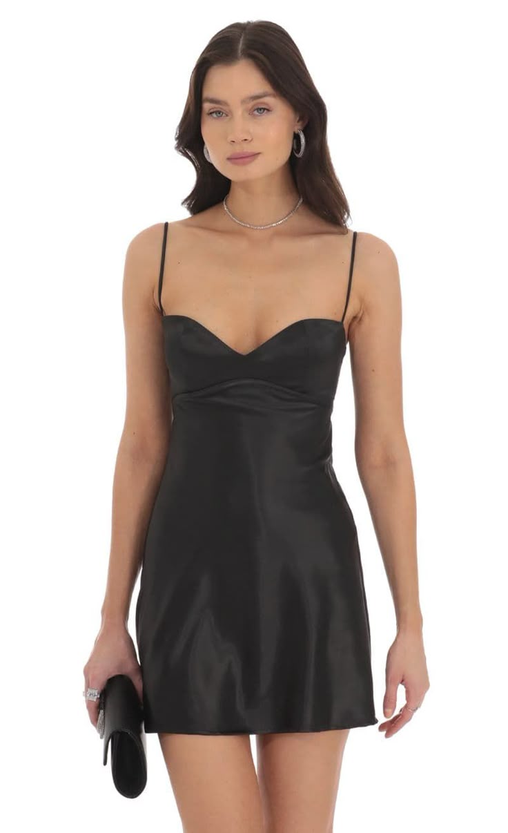 Satin Sweetheart Neck Dress In Black