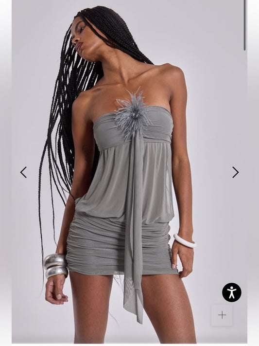 Brunelle Ruched Mini Dress Ostrich