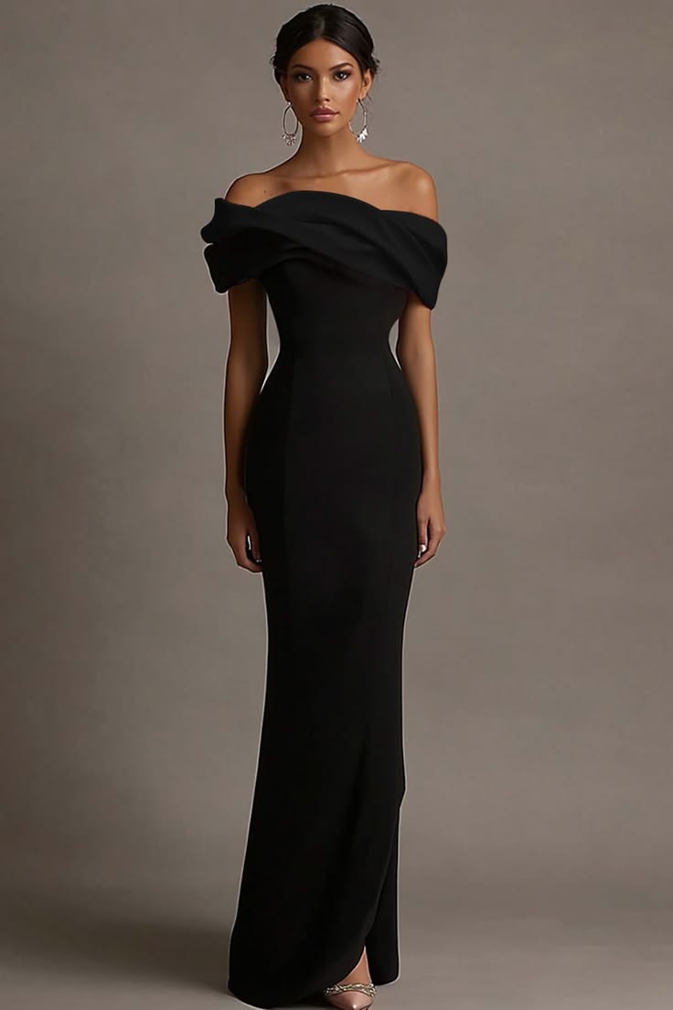 Black And Pink Satin Off The Shoulder Sheath Long Evening Dress Black