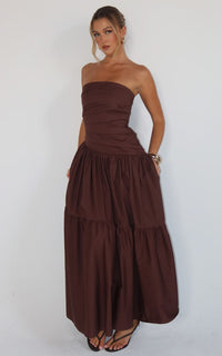 Cora Midi Dress Strapless Dress In Chocolate