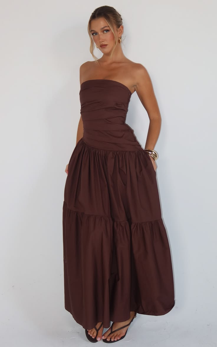 Cora Midi Dress Strapless Dress In Chocolate
