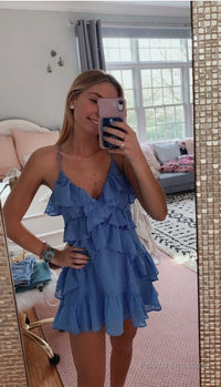 A Line V Neck Blue Short Homecoming Dress Lovely Homecoming Dress