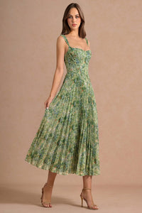 Azazie Maelle Green Floral Midi Dress