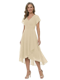 ChicSew V Neck Short Sleeve High Low Hem Chiffon Formal Mother Of The