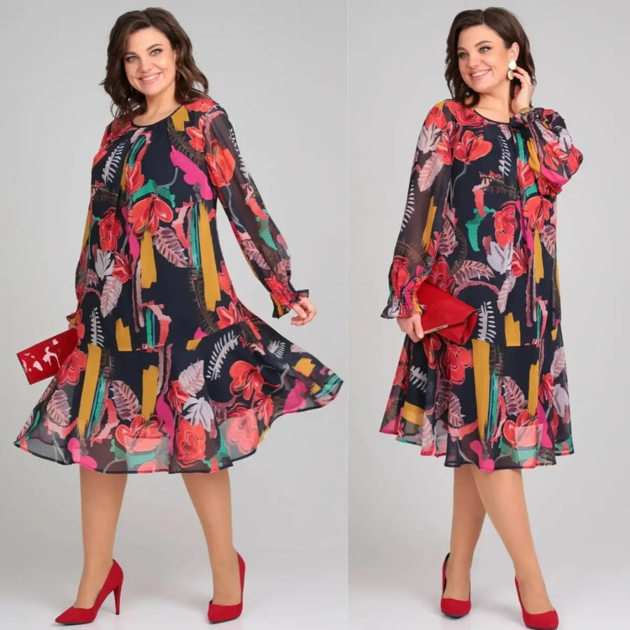Aria – Modern Floral Midi Dress