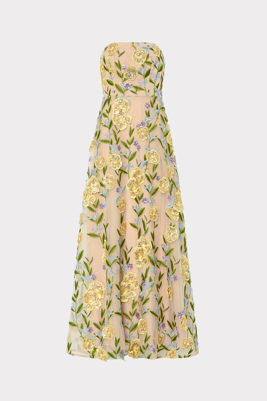 Isa Embroidered Sequin Strapless Dress