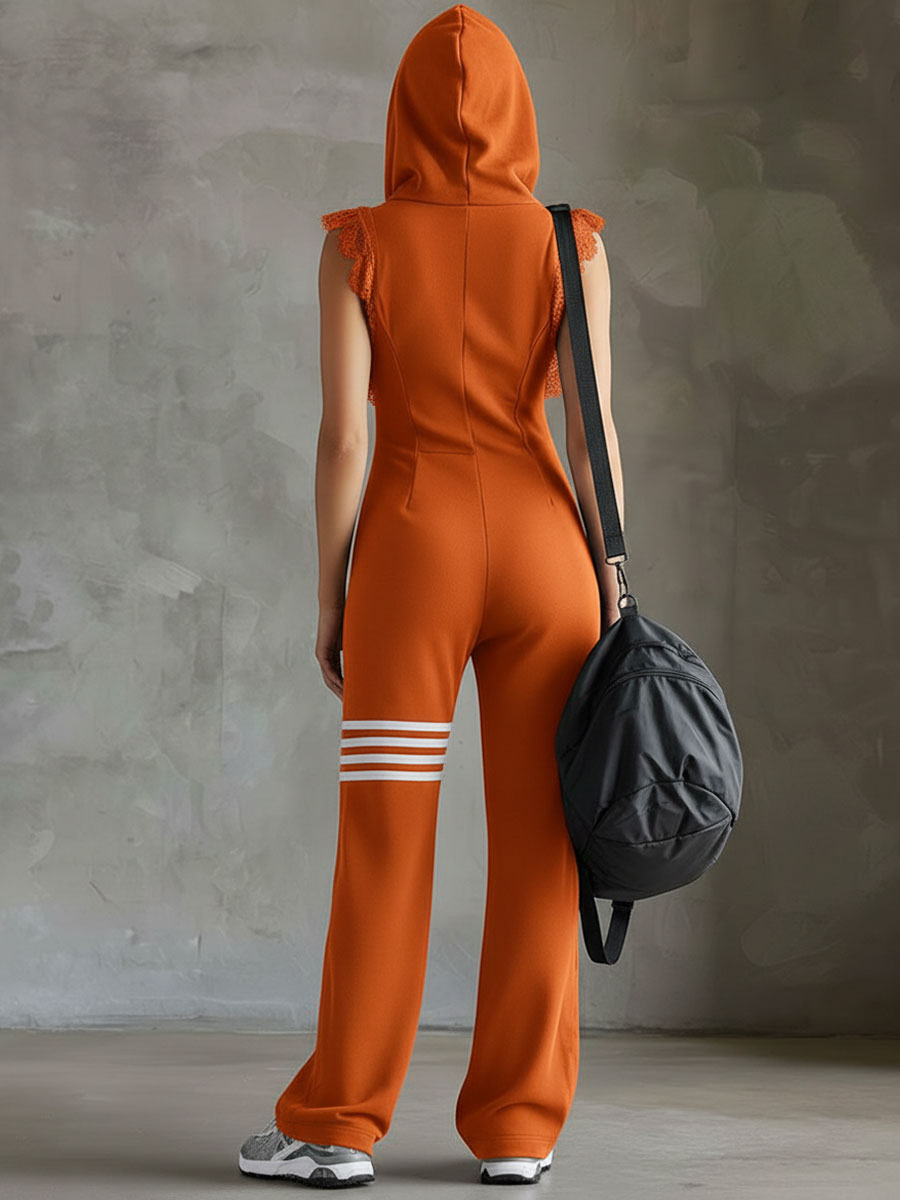 Danielle - Retro Sports Jumpsuit with Hood and Stripes