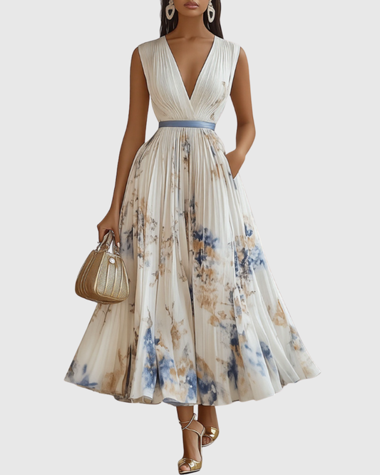 Rowella | Elegant Pleated Maxi Dress White
