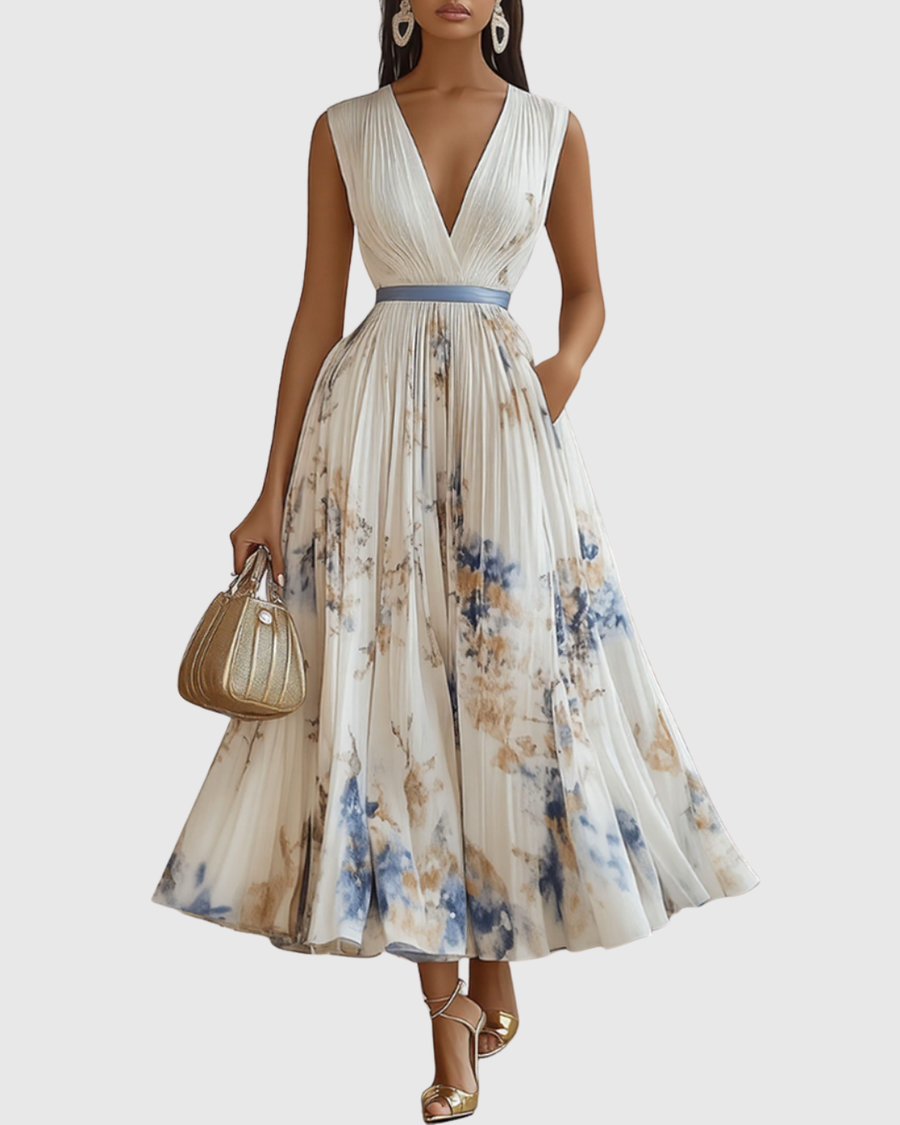 Rowella | Elegant Pleated Maxi Dress White